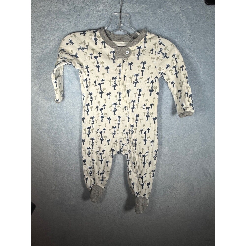 Burt's Bees Baby Navy/White/gray palm tree Footed Zip Sleeper One-Piece 0-3 mos